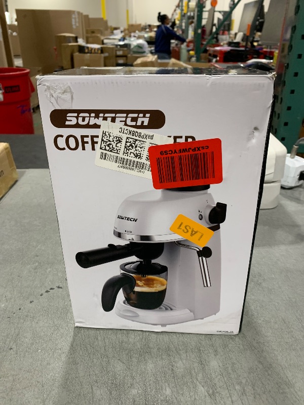 Photo 1 of SOWTECH Coffee Machine, 3.5 Bar Espresso Cappuccino Machine with Milk Frother, 1-4 Cup Portable Coffee Maker for Latte, Cappuccino, 800W, White