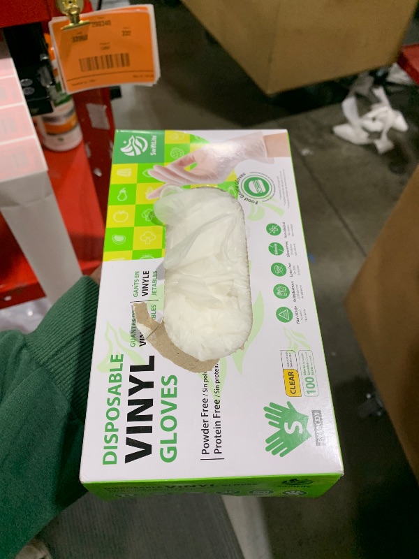 Photo 1 of SWIFTLITE Disposable Vinyl Gloves, Food Safe, Latex-Free Powder-Free Clear Plastic Gloves for Cooking, House Clean, Food Prep (100, Small)