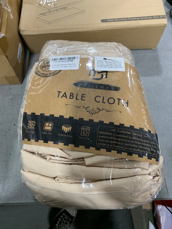 Photo 1 of BRILLMAX 8 Pack Beige Tablecloths for 6 Foot Rectangle Tables 60 x 102 Inch - 6ft Rectangular Bulk Linen Polyester Fabric Washable Cloth Cover for Wedding Reception Banquet Birthday Party