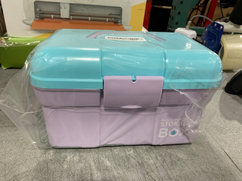 Photo 1 of TERGOO 11in Mutipurpose Storage Box Organizer with Removable Tray, Portable Small Craft Organizer with Handle, Plastic Clear Tool Box Art Case for Makeup, Sewing, Nail, Hair Accessories (Purple Blue)