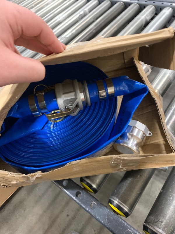 Photo 1 of 1-1/2" x 100ft PVC Lay Flat Discharge Hose With Aluminum Camlock C & E Fittings, Cam Lock Fitting Type A included, Heavy Duty Reinforced Pump Backwash Hose Assembly