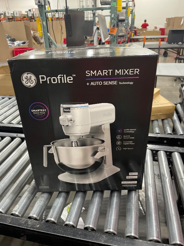 Photo 1 of GE Profile Smart Stand Mixer w/Built-In Smart Scale & Auto Sense Technology, 7qt Stainless Steel Bowl, 11 Speed l Dough Hook, Beater, 11-wire whip l works w/Amazon Alexa & Google Home l Stone White