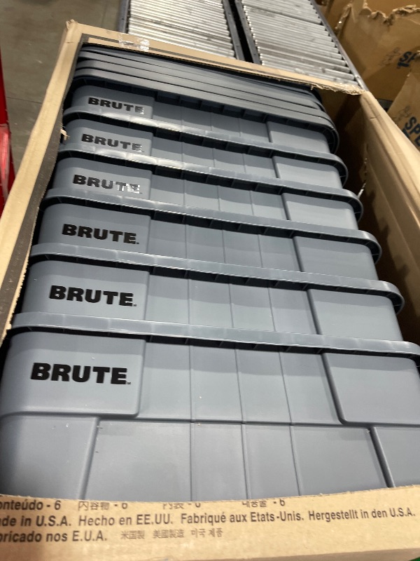 Photo 1 of Rubbermaid Commercial Products BRUTE Tote Storage Bin with Lid, 14-Gallon, Gray, Rugged/Reusable Boxes for Moving/Camping/Garage/Basement Storage, Pack of 6