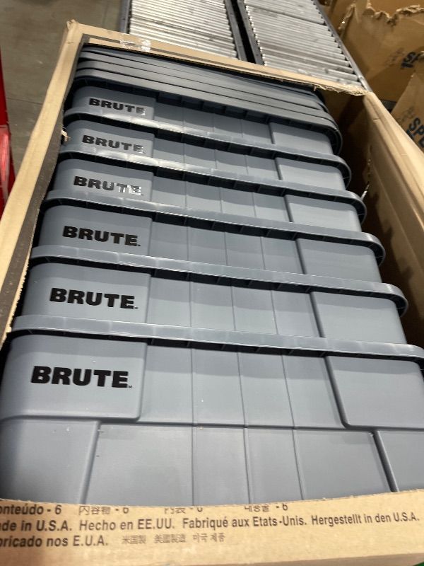 Photo 1 of Rubbermaid Commercial Products BRUTE Tote Storage Bin with Lid, 14-Gallon, Gray, Rugged/Reusable Boxes for Moving/Camping/Garage/Basement Storage, Pack of 6