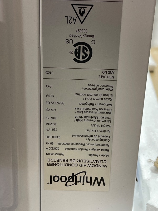 Photo 1 of Whirlpool 24,000 BTU Window Mounted Inverter Air Conditioner with Quiet, 230V, AC for Large Rooms up to 1500 Square Feet with Remote, Window AC Unit for Apartment, Living Room, Bedroom
