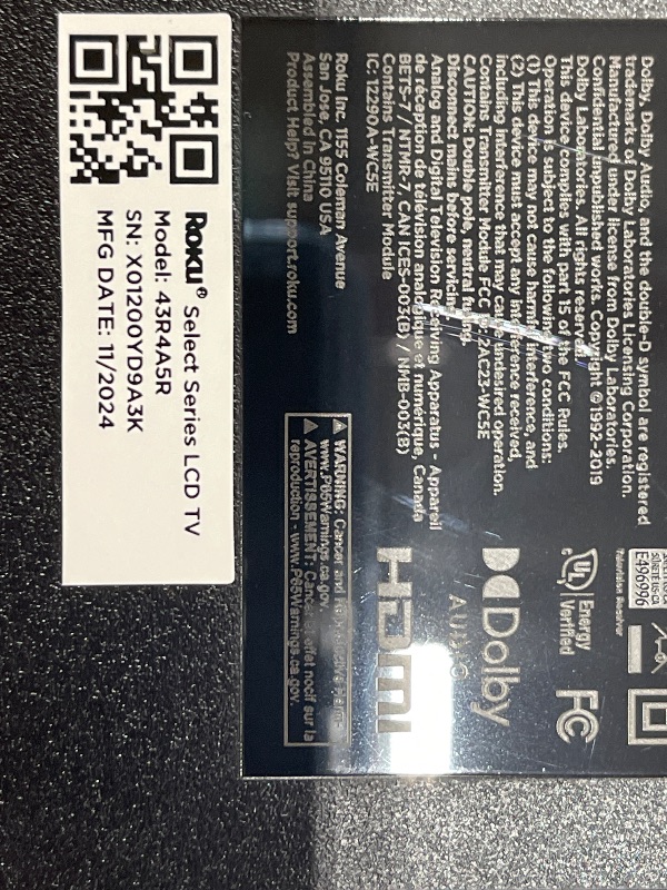 Photo 1 of Roku Smart TV – 43-Inch Select Series 4K HDR RokuTV with Roku Enhanced Voice Remote, Brilliant 4K Picture, Automatic Brightness, & Seamless Streaming – Live Local News, Sports, Family Entertainment