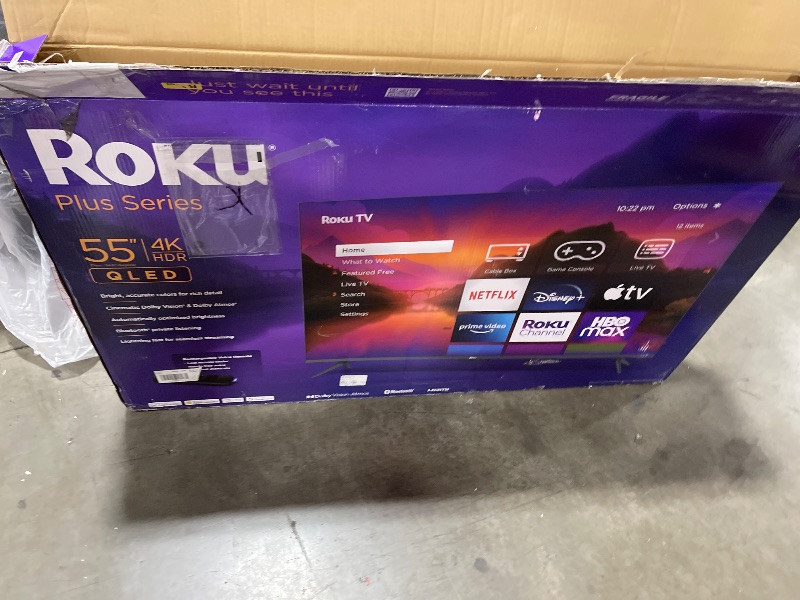 Photo 1 of Roku Smart TV – 55-Inch Plus Series 4K QLED RokuTV with Roku Voice Remote Pro, Dolby Vision, Striking 4K Resolution, Automatic Brightness, & Seamless Streaming – Live Local News & Sports