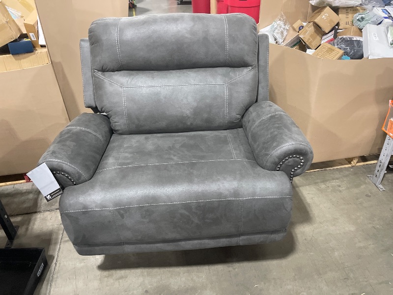 Photo 1 of Signature Design by Ashley Clonmel Microfiber Extra Wide Manual Reclining Loveseat, Gray