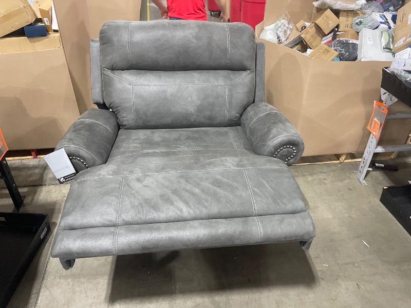 Photo 1 of Signature Design by Ashley Clonmel Microfiber Extra Wide Manual Reclining Loveseat, Gray
