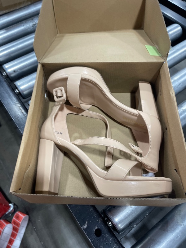 Photo 1 of DOBOLIN Wide Width Heels for Women Platform High Heels 4-inch Sexy Dressy Dress Shoes Block Chunky Ankle Strap Open Toe Heeled Sandals Wedding Party Nude Size8