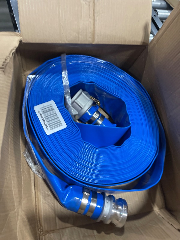 Photo 1 of 2" x 100 Ft Discharge Hose, Heavy Duty PVC Lay Flat Water Backwash Hose,Durable Pool Drain Hose with Aluminum CE Fittings for Water Pump And Filters