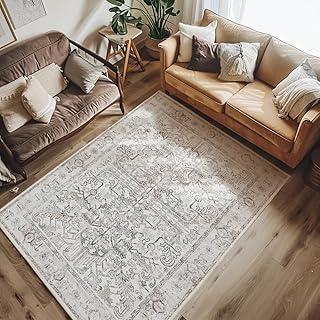 Photo 1 of jinchan 6x9 Machine Washable Area Rugs - Vintage Floral Stain Resistant Low Pile Ultra-Thin Non Slip Accent Rug