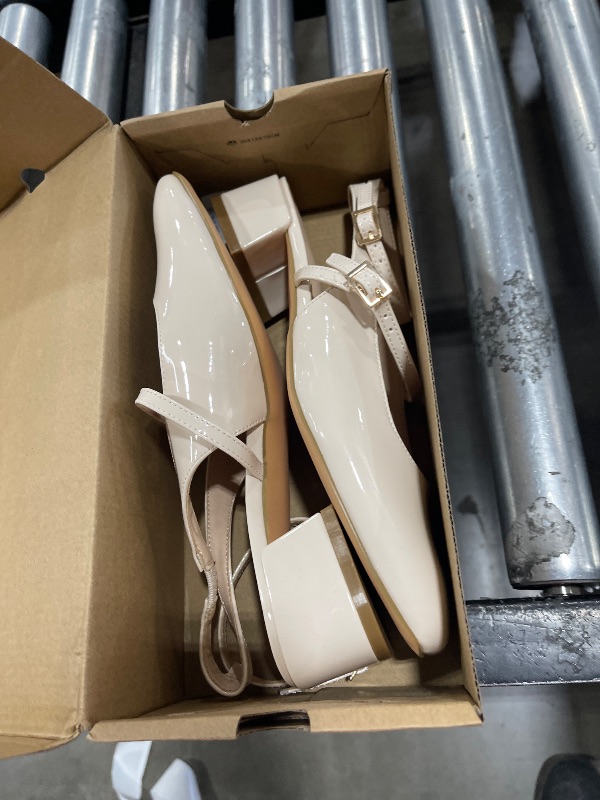 Photo 1 of Coutgo Womens Mary Jane Chunky Low Heels Closed Square Toe Ankle Strap Pumps Wedding Party Dress Shoes, Beige, Size 9