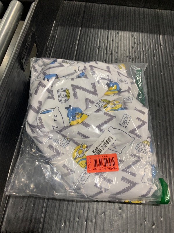 Photo 1 of Illimuniation Lazy Minions Club Gray, Blue, Yellow, and White Let Me Sleep 4 Piece Toddler Bed Set - Comforter, Fitted Bottom Sheet, Flat Top Sheet, and Reversible Pillowcase