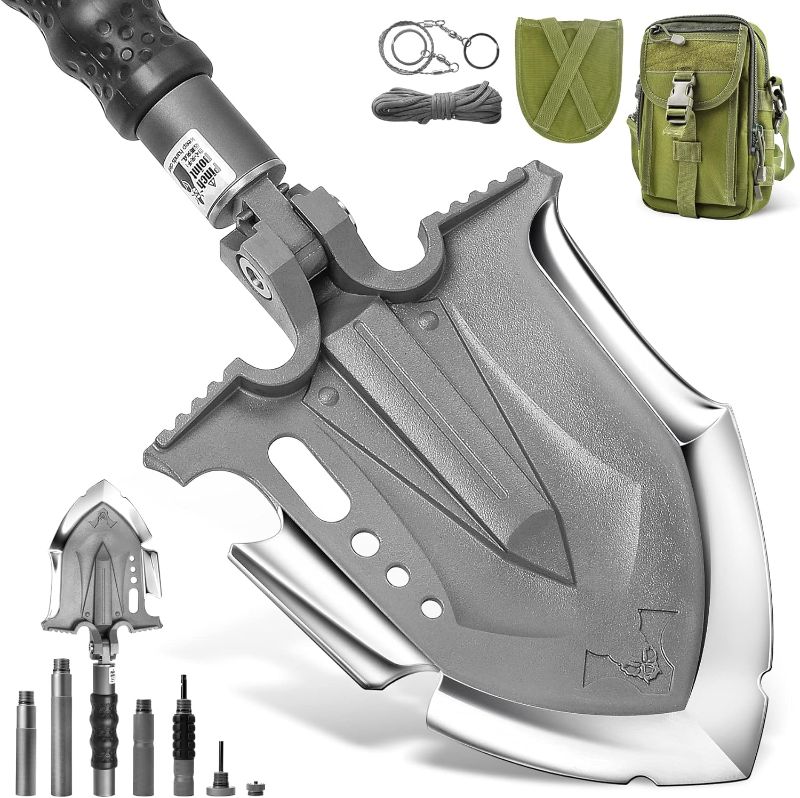 Photo 1 of Zune Lotoo Survival Shovel Multitool 28 in 1 Luxury Kit, Tactical Camping Folding Shovel, Unbreakable Martensitic Steel Adjustable 7 Angles 24-35.4'' Length, Compact Gear for Outdoor Hiking Emergency

