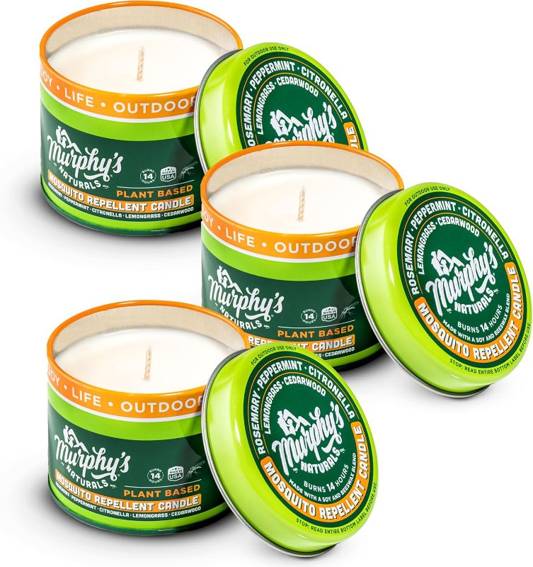 Photo 1 of Murphy's Naturals Mini Mosquito Bug Repellent Candles for Outdoor Patio, Citronella & Essential Oils, 14-Hour Burn Time Each, 3.5 oz, 3-Pack
