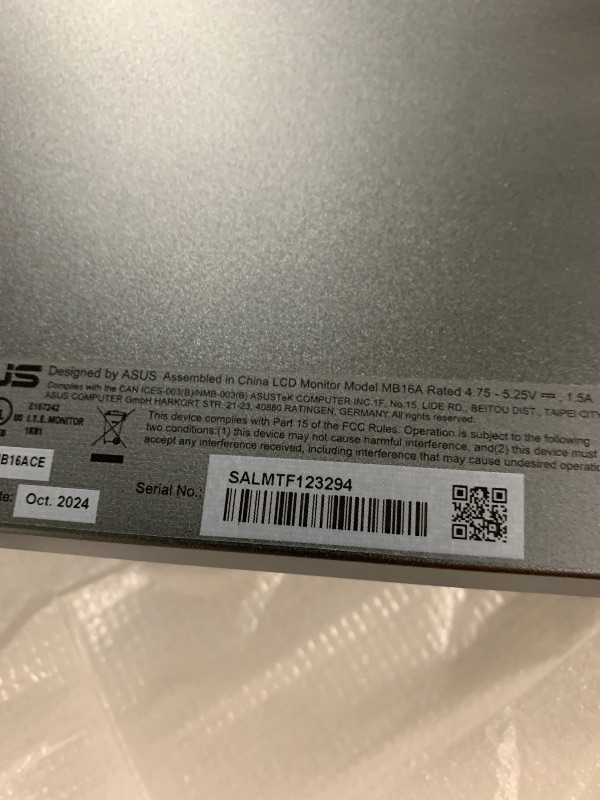 Photo 1 of ASUS ZenScreen 15.6” 1080P Portable Monitor (MB16ACV) - Full HD, IPS, Eye Care, Flicker Free, Blue Light Filter, Kickstand, USB-C Power Delivery, for Laptop, PC, Phone, Console