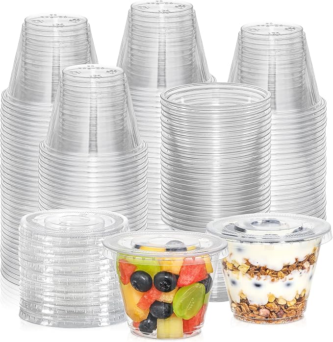 Photo 1 of AOZITA [50 Sets, 9 oz Clear Plastic Cups With Flat Lids No Hole, Disposable Cups With Lids for Ice Cream, Pudding, Cake, Snacks Smoothie, Milkshake, Cold Drinks