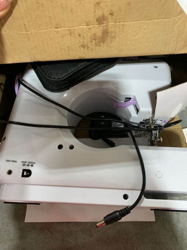 Photo 1 of JUCVNB Mini Sewing Machine for Beginners and Kids Ages 8-12, Portable Sewing Machines with 12 Built-in Stitch Patterns, Light, 2 Speed Foot Pedal - Purple & White (with 27 Pieces Sewing Kit & Case)