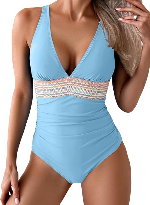 Photo 1 of One Piece Swimsuit for Women Tummy Control V Neck Ruched Bathing Suit Swimwear L
