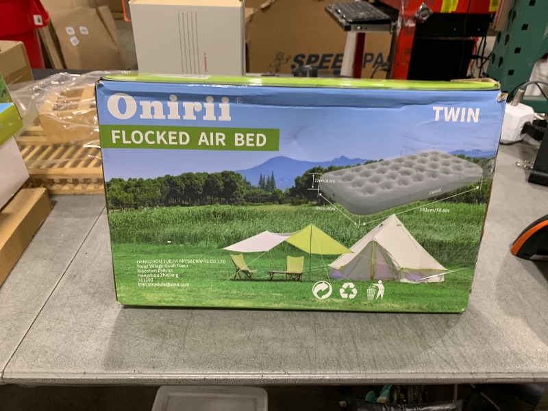 Photo 1 of Onirii Twin Size Single Camping Air Mattress Bed with Air Pump,Inflatable Air Mattress,Thickened Portable Blow Up Bed,Travel Sleeping Pad for Truck Tent Camping/Home/Hiking(Grey)