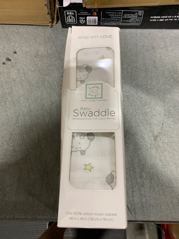 Photo 1 of SwaddleDesigns Cotton Muslin Swaddle Blanket, Receiving Blanket for Boys & Girls, Best Shower Gift, 46x46 inches, Little Lambs, Sterling