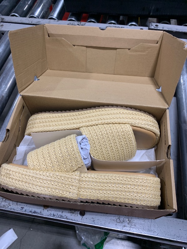 Photo 1 of Coutgo Womens Platform Sandals Raffia Espadrilles Slip on Open Toe Cute Boho Summer Beach Slide Sandals, Apricot Raffia, Size 9