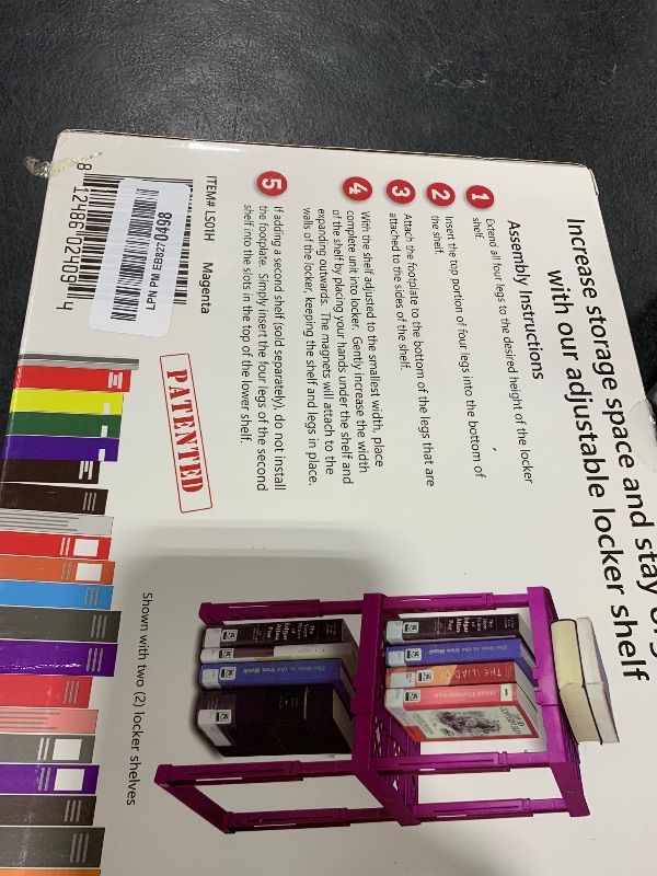 Photo 1 of Tools for School Adjustable Locker Shelf - Strong ABS Plastic - Width Adjusts from 8"-12.5" & Height Adjusts from 9 3/4"-14" - Patented Design - Beware of Cheap IMITATIONS - (Magenta)