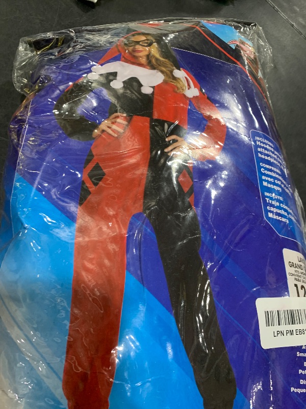 Photo 1 of Rubies Women’s DC Super Heroes Harley Quinn Hooded Jumpsuit for Themed Parties and Halloween, As Shown, Large