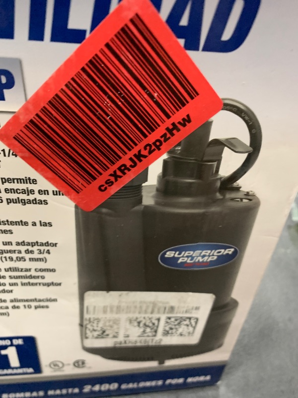 Photo 1 of Superior Pump 91330 2400GPH Thermoplastic Submersible Utility Pump with 10-Foot Cord, 1/3 HP
