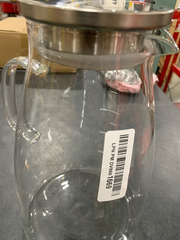 Photo 1 of 1 Gallon 128oz Glass Pitcher, Water Pitcher with Lid and Spout, Glass Carafe for Hot/Cold Drink, Water Jug for Iced Tea, Coffee, Juice, Milk, Beverage (Extra-Wide Mouth)