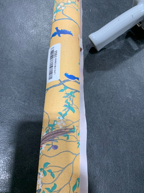 Photo 1 of VEELIKE Yellow Chinoiserie Birds Floral Wallpaper Vintage Branches Floral Peel and Stick Wallpaper for Bedroom Living Room 17.7''x118'' Removable Adhesive Yellow Contact Paper for Walls Cabinets
