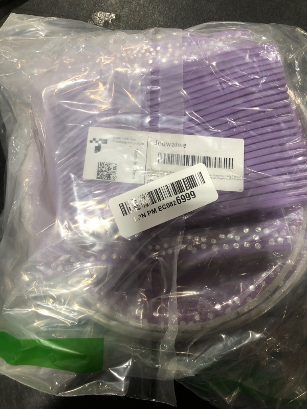 Photo 1 of 96 Pieces Purple and Silver Birthday Plates and Napkins Party Tableware Set with Happy Birthday Party Decorations,Paper Plates,Napkins and Forks for 24 Guests