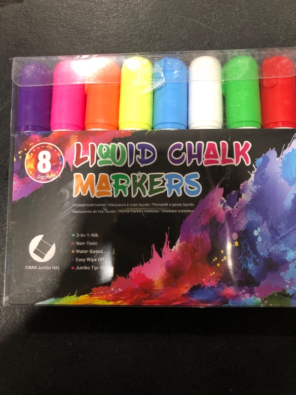 Photo 1 of Window Chalk Markers for Cars Washable: 8 Colors Jumbo Liquid Chalk Marker with 10mm Thick Tips, Big Chalkboard Markers, Car Window Paint Markers Pen for Glass, Auto, Bistro, Mirror, Poster, Business