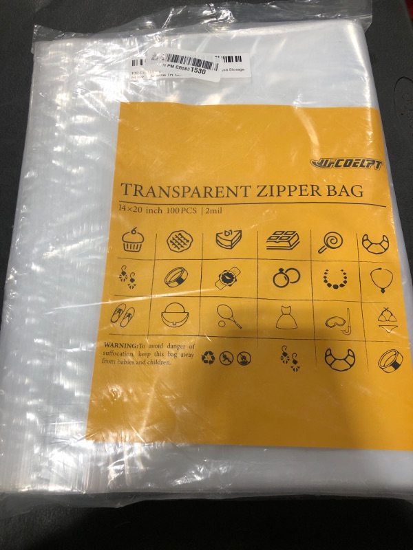 Photo 1 of 100 Count Large Zip Plastic Bags for Storage Bulk 14"×20", 3 Gallon | 2 mil Thick Reclosable Jumbo Bags for Household, Clothes, T-shirts Packing