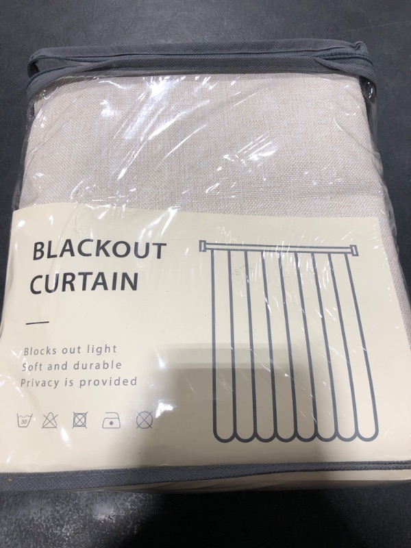 Photo 1 of 100% Blackout Shield Linen Blackout Curtains for Bedroom 84 Inches Long, Back Tab/Rod Pocket Living Room Drapes, Thermal Insulated Blackout Curtains 2 Panels Set, 50" W x 84" L, Cream