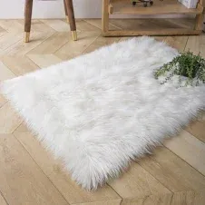 Photo 1 of Deluxe Ultra Soft Faux Sheepskin Fur Series Fluffy Decorative Indoor Shag Area Rug, 2 x 3 Feet Rectangle, White, 1 Pack
