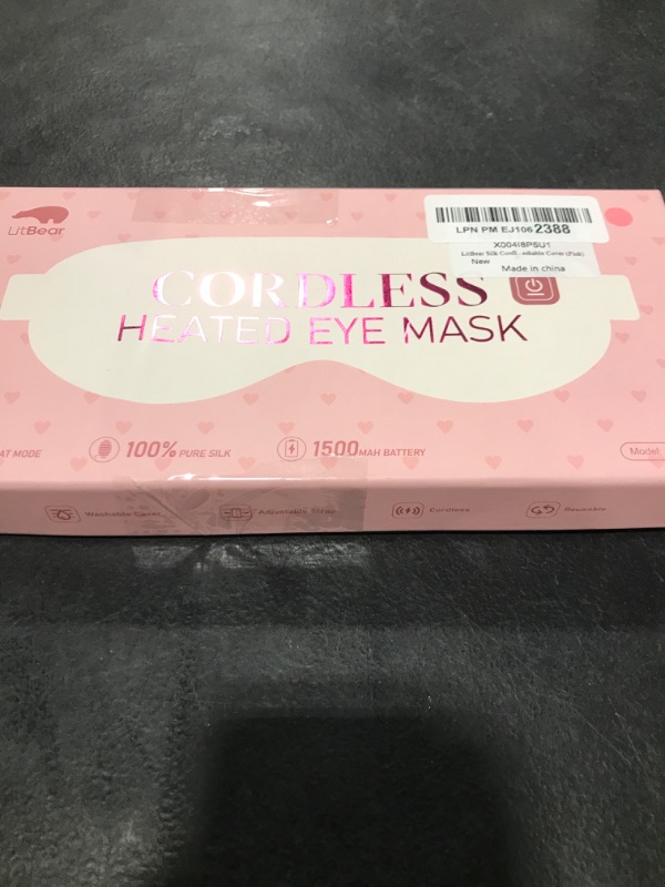 Photo 1 of LitBear Silk Cordless Heated Eye Mask, Warm Eye Compress for Dry Eyes, Light Blocking Heat Eye Mask for Women Men, Soft Eye Heating Pad for Dry Eyes, Travel, Rechargeable, Washable Cover (Pink)