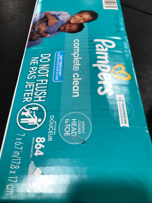 Photo 1 of Pampers Baby Wipes, Complete Clean Baby Fresh Scented Wipe, Gently Cleans Head to Toe, 864 Total (12 Flip-Top Packs)