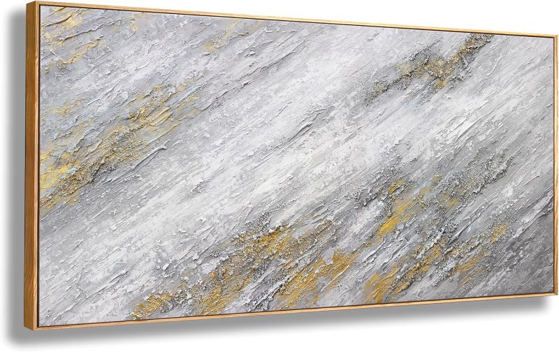 Photo 1 of Abstract Wall Art for Living Room gray white and Gold Canvas Prints Framed Modern Painting Artwork Decor Bedroom Dining Room Home Decoration 20"x40"