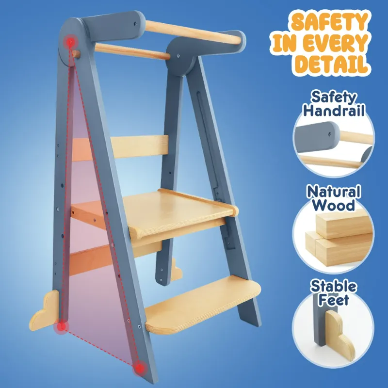 Photo 1 of Height Adjustable Kitchen Step Stool for Kids and Toddlers -Children Standing Tower Learning Footstool with Solid Wood Construction, Suitable for Ages 18 Months to 5 Years (Natural)