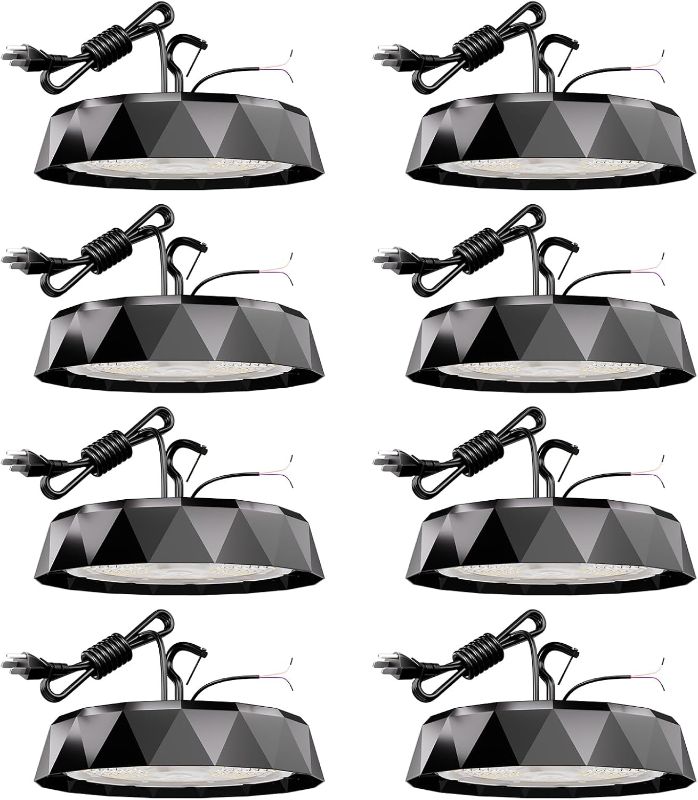 Photo 1 of AIKVSXER 8Pack UFO LED High Bay Light 200W, 32000LM High Bay LED Lights for Warehouse, 5ft Cable with Plug, 0-10V Dimmable, 5000K Daylight, AC120-277V, IP65 Waterproof - ETL/DLC Listed
