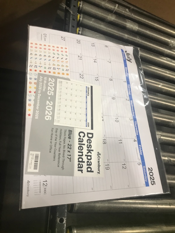 Photo 1 of CRANBURY Large 22x17 Desk Calendar 2025-2026, Use July 2025 - Dec 2026 as Big Deskpad Blotter or 17 x 22 Monthly Hanging Wall Calendar Planner for Home or Office, Includes Stickers