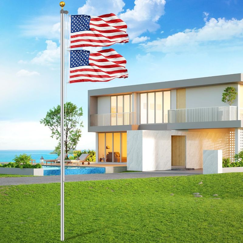 Photo 1 of Gientan Flag Pole for Outside in Ground, 20FT Sectional Extra Thick Flagpole Kit, Heavy Duty Aluminum Outdoor Flag Poles with 3x5 American Flag for Yard, Garden, Residential or Commercial, Black
