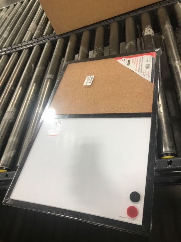 Photo 1 of DESK TECH Small Half Cork Bulleting Board Half Dry Erase White Board Combo with Pinewood Wooden Frame (Wooden Half Cork Half Black Board)