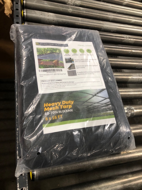 Photo 1 of [WindscreenSupplyCo] 60-70% 8 FT X 16 FT Mesh Tarp/Shade Cloth 9-Needle Knitted Heavy Duty Black with Grommets for Green House, Garden, pergola, Pools, Dump Truck - MT0816BLKX1