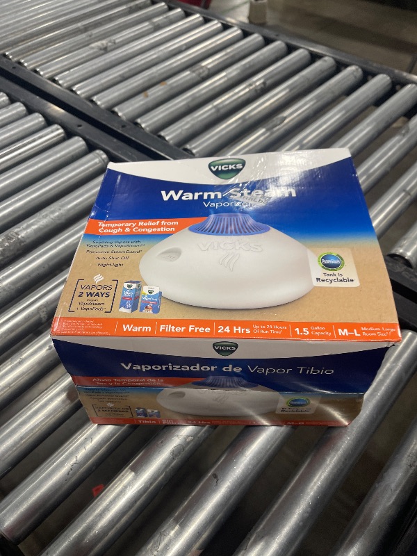Photo 1 of Vicks Warm Steam Vaporizer, Small to Medium Rooms, 1.5 Gallon Tank – Warm Mist Humidifier for Baby and Kids Rooms with Night Light, Works with Vicks VapoPads and VapoSteam