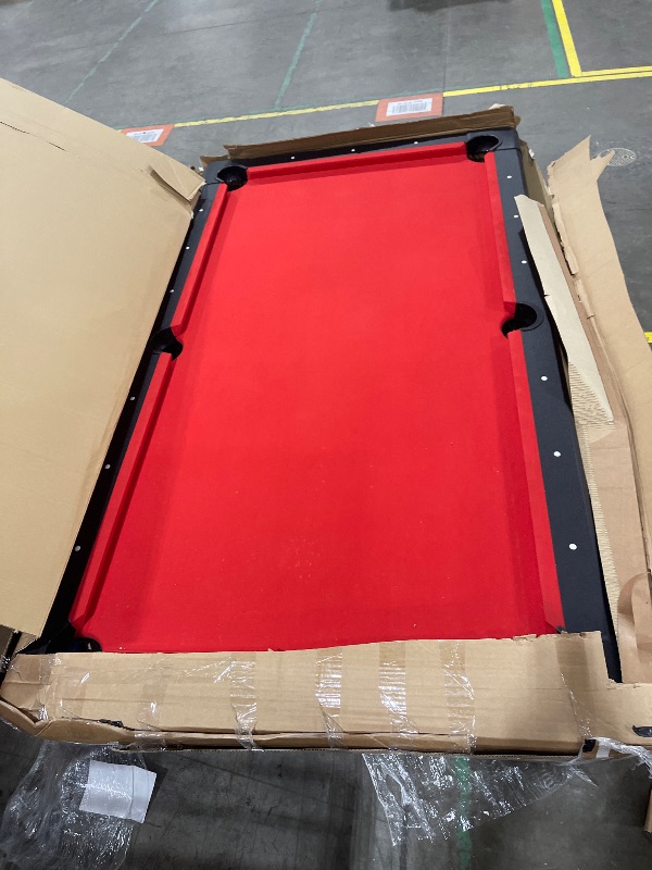 Photo 1 of GoSports Mid-Size 7 ft x 3.9 ft Billiards Game Table - Foldable Design, Includes Full Set of Pool Balls, 2 Cue Sticks, Chalk, and Felt Brush - Red
