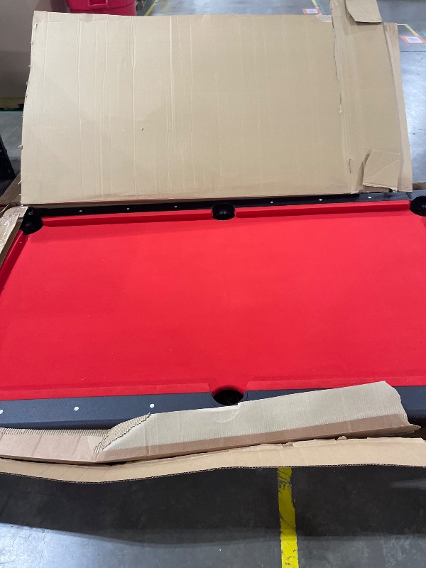 Photo 1 of GoSports Mid-Size 7 ft x 3.9 ft Billiards Game Table - Foldable Design, Includes Full Set of Pool Balls, 2 Cue Sticks, Chalk, and Felt Brush - Red