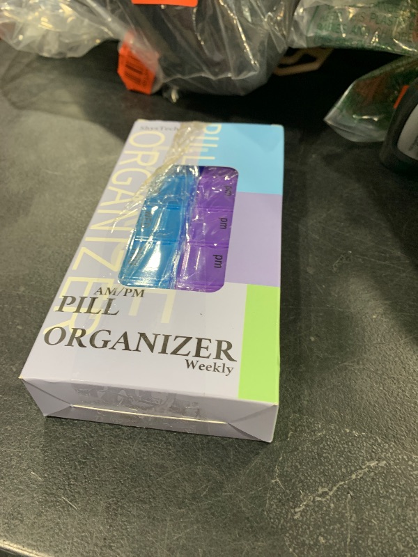 Photo 1 of 7 Day Weekly AM PM Pill Organizer, ShysTech Large Pill Case Pill Box for Pills Vitamin Supplements Medication (Purple/Blue)